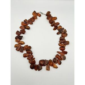 Antique Baltic Amber Cognac X Large Nuggets 30” Necklace Natural Raw 223g .925